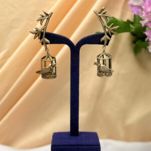 Oxidized Earring with Bird Nest