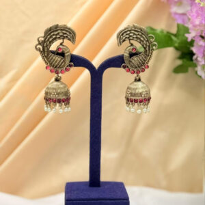 Oxidized Peacock Earrings with Jumka