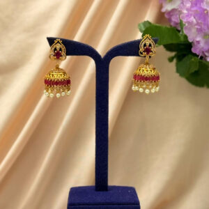 Ruby & White Stones Jhumka