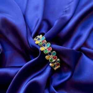 Beautiful Flower Pattern Oxidized Kada With Stones